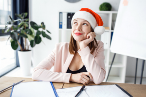 An employee celebrating corporate christmas.