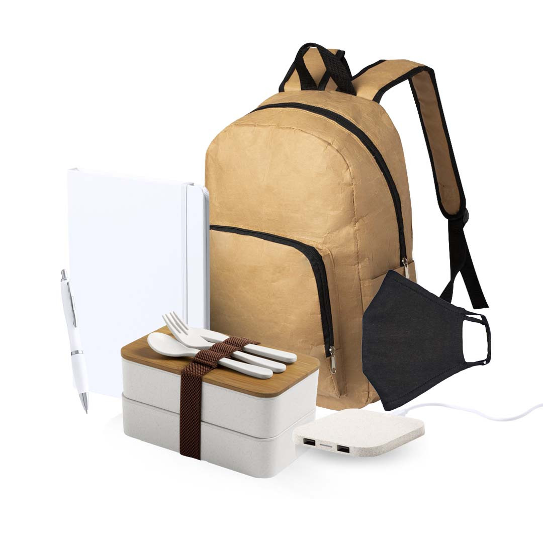 Eco Backpack, lunch box, notebook and pen